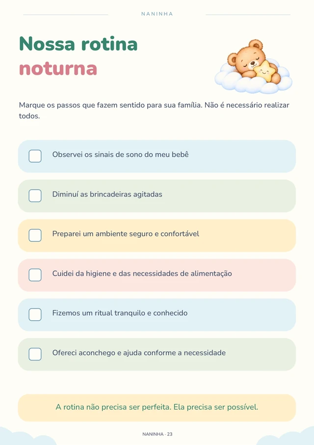 Página real do NANINHA: checklist Nossa rotina noturna